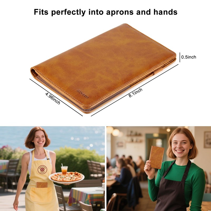 EcoVision Server Books for Waitress,Leather Waiter Book with Zipper Pocket,