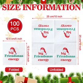 Crtiin 100 Pcs Merry Friendsmas Christmas Napkins Funny Christmas Napkins Cocktail Beverage Napkins Disposable 2 Ply Santa Hat Paper Napkins for Xmas Holiday Birthday Friendsmas Party Supplies