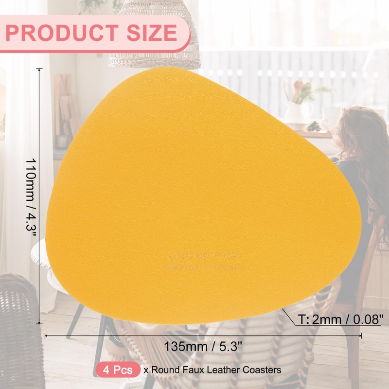sourcing map 4 Pcs Leather Coasters, Irregular Drinks Coasters for