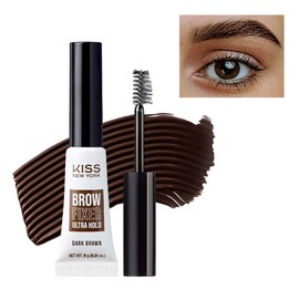 KISS New York Brow Fixer All-Day Extreme Hold, Long-Lasting Hold for Sculpted, Transfer Proof, Non-Sticky Finish, Adjustable Volume, Quick-Set Formula - Color: Dark Brown
