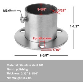 YIDU69Q 8 Pcs Stainless Steel Pole Sockets Fit OD 1-1/4" Pipe, Curtain Closet Rod Mount Bracket