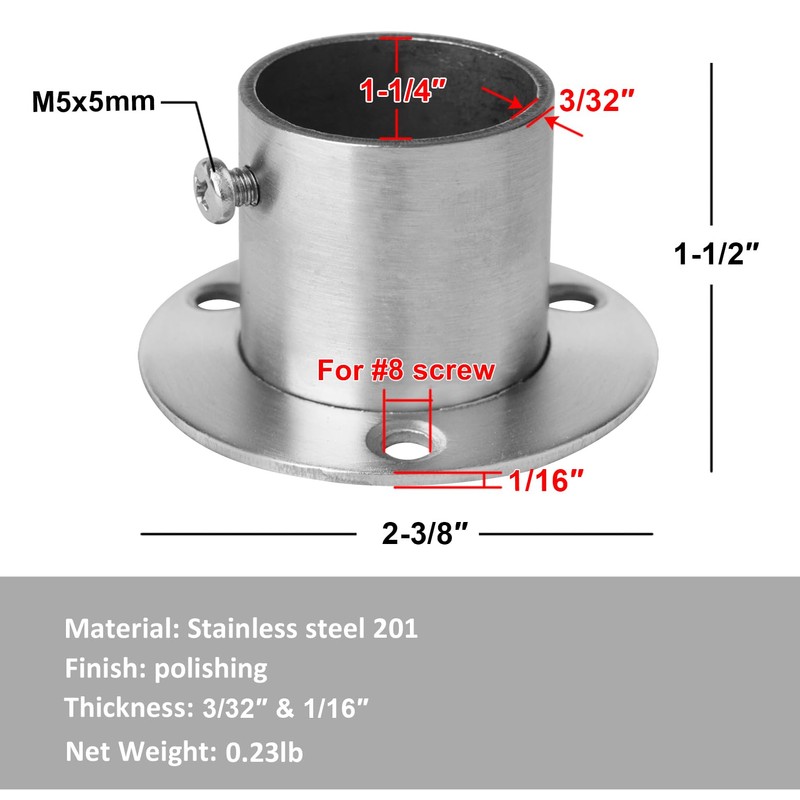 YIDU69Q 8 Pcs Stainless Steel Pole Sockets Fit OD 1-1/4"
