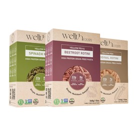 WELLTH Variety High Protein Pasta | 100% Natural Ingredients Spinach, Beetroot & Yellow Pea | Grain Free, Gluten Free, High Fiber, Vegan, Vegetarian Pasta with 22g Protein | 3-Pack Family Size Value Pack (340g each)
