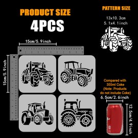 FINGERINSPIRE 4 Pcs Tractors Drawing Stencil 15x15cm Reusable 4 Styles Tractors Painting Template Stencil Different Models of Tractors Decoration Stencil for Painting on Wood Wall Fabric Furniture