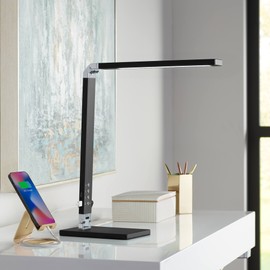 360 Lighting Jett Modern Desk Table Lamp 16 1/2" High with USB Charging Port and Nightlight LED Black Aluminum Touch On Off Dimmer for Bedroom House Bedside Nightstand Home Office Reading