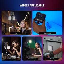 NEEWER Magnetic RGB Video Light with Desk Tripod Stand & 3 Cold Shoes, 360° Full Color LED Camera Light, CRI97+/20 Scenes/2500K-8500K, 2000mAh Photography Recording Small Panel Lighting, RGB61