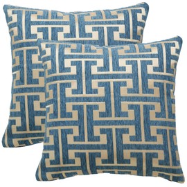 WOMHOPE Throw Pillow Covers Cases Chenille Jacquard Geometric Cushion Square Decoration Shell Pack of 2 (18 x 18 Inch, Dark Blue)