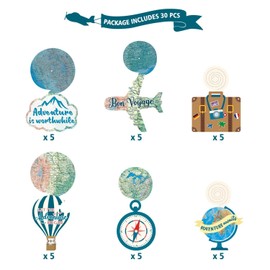 30CT Travel Themed Hanging Swirl Decorations Adventure Awaits Bon Voyage Farewell Retirement Themed Party Around The World Wedding Shower Party Ceiling Spiral Door Whirls Streamers Supplies