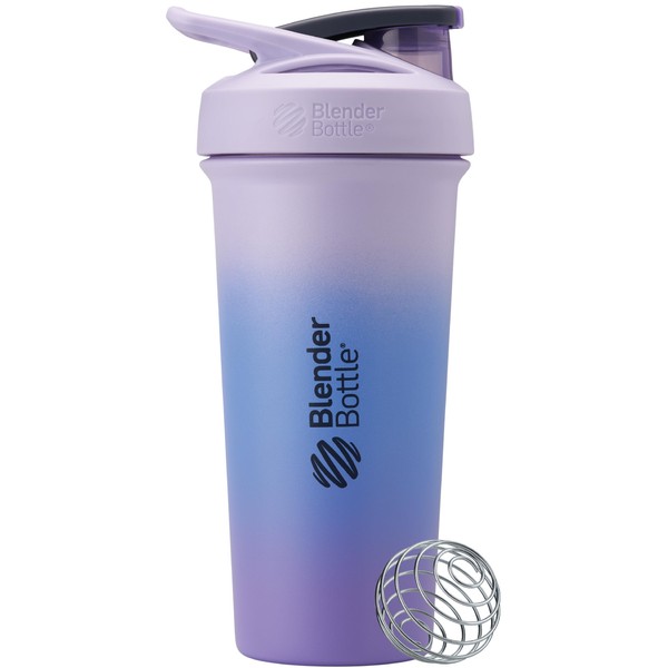 BlenderBottle Strada Sleek Insulated Stainless Steel Water Bottle with Wire Whisk, 25-Ounce, Lavender Ombre