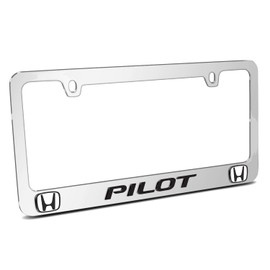 iPick Image Made for Honda Pilot Dual Logo 3D Embossed Letters on Mirror Chrome Metal License Plate Frame