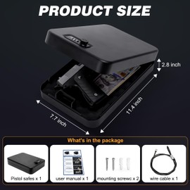 Portable Gun Safe for Pistols, Small Handgun Lock Box with Combination Lock or Key Lock, Portable Travel Pistol Safe for Travel, Home, Car (X Large-com-black)