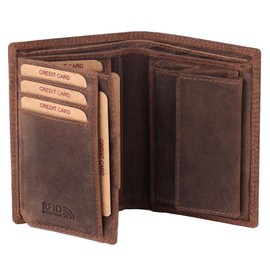 Benthill Men's Genuine Leather Wallet - Wallet with RFID Protection - Slim Wallet for Men - Genuine Vintage Leather, Dark Brown (H)
