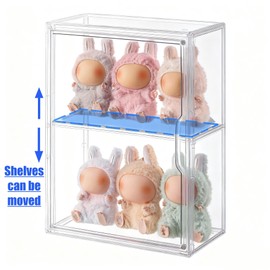 VGLXTRNT 3 Tier Clear Display Case for Figures, Wall-Mounted Acrylic Storage Organizer Box, Stackable Display Cabinet with Magnetic Door & Removable Shelves, Showcase for Collectibles, Anime Figures