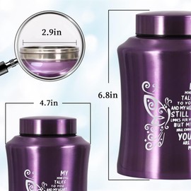 Urns for Human Ashes, Up to 160 lbs Urns for Ashes Adult Male or Female, Large Cremation Urn, Decorative and Funeral Keepsake Urns with 1pcs Necklace and Velvet Bag (Medium Urn Purple)