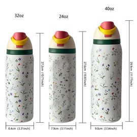 Floral Pattern Stainless Steel Vacuum Flask, 1 Count Portable Insulated Water Bottle with Straw, Drinking Cup for Home Office School Outdoor Camping, Drinkware:_ Small fresh flowers and plants - white cup body_40oz