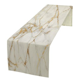White Marble Table Runner Gold Textures Pattern Table Runner Table Cloth Decoration Dresser Garden Farmhouse Wedding Party Vacation Dinner Home 13x120 inches