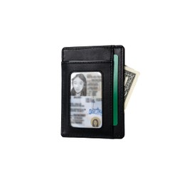 LeatherMoon Genuine Leather Slim Minimalist Front Pocket Wallets, NOT Made in China | Card holders for Men and Women, Premium Stitching, Ample storage, RFID Blocking - CARAMEL, Black, Slim and