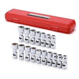 MIXPOWER 17-piece 3/8" Drive Universal Joint Socket Set, 6 Point, SAE & Metric, 10-19mm, 3/8"-3/4", Swivel Socket with Flexible Wobble, CR-V Impact Grade