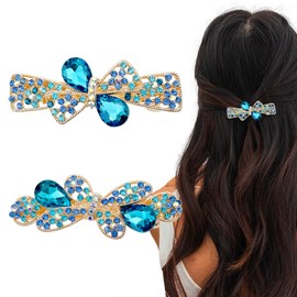 2PCS Sky Blue Flower Jewelry Design Hairpin,Rhinestone Flower Hair Clips Hair Barrette for Women and Girls French Style Hair clips Hair Accessories