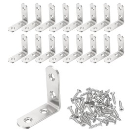 PATIKIL 16 Pcs Metal L-Shape Brackets, 50mm x 50mm (2"x2") 90 Degree l Bracket Corner Braces Stainless Steel Right Angle Mounts with Screws for Wood Shelves Furniture, Silver