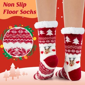 HONGTEYA Christmas Women Slippers Fuzzy Socks Winter Thick Warm Socks with Grippers Non Slip Soft Cozy Fleece Lining Christmas Gifts Socks