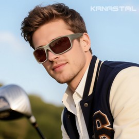 KANASTAL Sunglasses Men's Polarised Sports Glasses UV400 Protection Sports Sunglasses Cycling Glasses Cycling Glasses for Fishing Running Climbing Golf Hiking, matte khaki frame/brown lens, Unit size