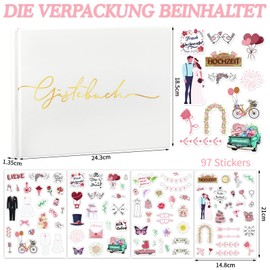 viallolipa Wedding Guest Book, Sticker Wedding Guest Book, 200 Pages Wedding Guest Book + 97 Unique Stickers Wedding in German and English, Wedding Book, Wedding Album for Memories