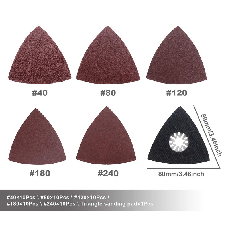 EMSea 102Pcs Oscillating Multi-Tool Finger Triangle Sanding Pads Accessories Kit