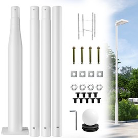 Street Light Pole 13Ft for Outdoor Lighting, Solar Street Light Pole Accessory for Street, Patio, Backyard, Basketball Court, Park, White