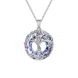 Tree of Life Necklace 925 Sterling Silver Tree of Life Necklace Celtic Knot Triskele Triangle Viking Pendant Crystal Moonstone Jewellery Gifts for Women Girls, Sterling Silver, No Gemstone