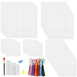 Allazone 53 PCS Clear Plastic Mesh Canvas Sheets for Embroidery, Square Mesh Plastic Canvas Sheets, Plastic Mesh Sheets for Embroidery Crafting, Knit and Crochet Projects