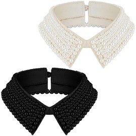 Hicarer 2 Pieces Pearl Collar Necklace for Women Detachable Fake Collar Simulated Pearl Beaded Bib Dickey Collar(Delicate)
