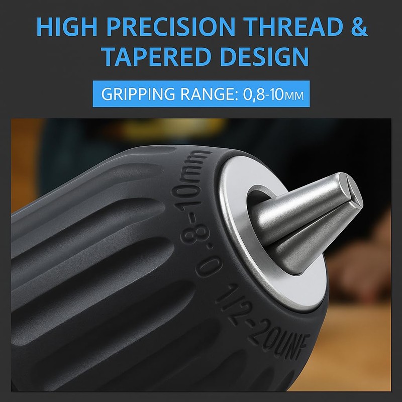 3/8" Keyless Drill Chuck Adapter 0.8-10mm, 1/4-Inch Hex Shank, Capacity