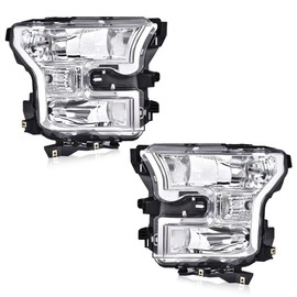 PIT66 Headlight Assembly Compatible with 2015 2016 2017 Ford F150 Replacement Head Lamps Left+Right Pair Headlamp Assembly Clear Lens Chrome Housing Clear Reflector