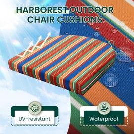 HARBOREST Outdoor Chair Cushions Set of 6 - Round Corner Waterproof Outdoor Cushions for Patio Furniture - Patio Furniture Cushions with Ties, 17"x16"x2", Rainbow Stripes
