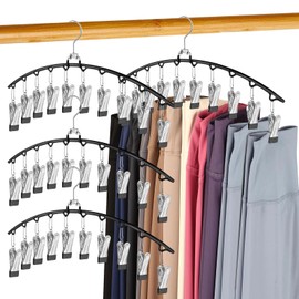 Lainballow 4 Pack Legging Organizer for Closet, Metal Yoga Pants Hanger, 40 Clips Space Saving Pants Hangers, Rubber Coated Leggings Hangers for Closet Organizers and Storage, Black