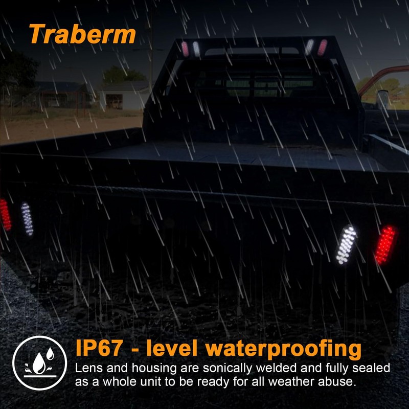 Traberm 4Pcs 6" Inch Oval Red 24 Led Trailer Tail