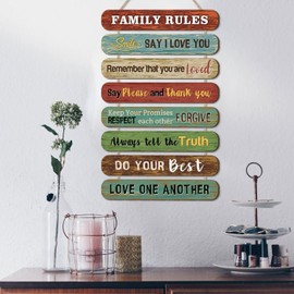 HPUINB Inspirational Quotes Wall Art,Motivational Decor Family Wall Art Wood,Rainbow Office Motivational Wall Art for Nursery,Positive Wall Decorations For Kids Bedroom Decor (Family rules)