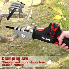 PULITUO Reciprocating Saw Cordless, Power Reciprocating Saws Compact Design，Including 2pcs 2000mAh Li-Ion battery, 1-Hour Fast Charger, Clamp Jaw, 4pcs of Saw Blades for Wood/Metal/PVC