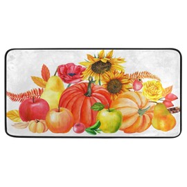 Autumn Pumpkin Sunflowers Kitchen Rugs Fall Floral Maples Apple Fruits Kitchen Mat Bath Rug Floor Door Mats Non Slip Doormat Soft Runner Carpet Home Decor 39 X 20 Inch