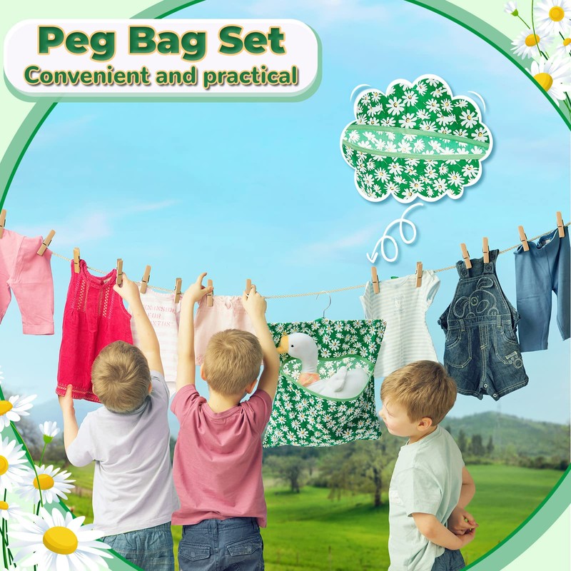 Nuenen Peg Bag for Washing Line with Hanger Daisy Cotton