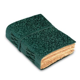 Leather Bound Floral Embossed Journal for Women Men - 200 Pages, 6”X4”(A6), Turquoise - Book of Shadows, Vintage Watercolor Paper, Notebook for Writing, Drawing, Sketchbook By LEATHER VILLAGE