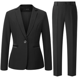 Women's 2 Piece Suit One Button Dressy Blazer Pants Suit Set Business Casual Outfits (US, Alpha, X-Small, Regular, Regular, Black)