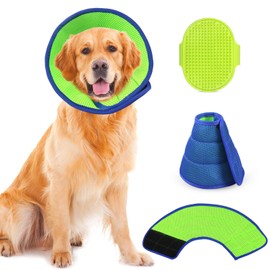 Recovery Collars for Dogs and Cats, Adjustable Soft Dog Cone Collar for Prevent Licking with Dog Bath Brush, Pet Protective Neck Collar After Surgery (Blue, L)