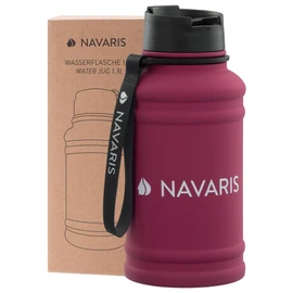 Navaris Stainless Steel Water Bottle - 1.3 Litre (44 fl oz) Capacity Jug - Large Metal Drink Bottle for Sports or Camping - Gym Canteen for Drinks - Hydrate on the Go - Bordeaux