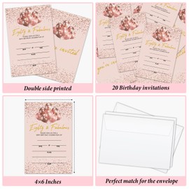 AWDSTN 80th Birthday Party Invitations with Envelopes, Rose Gold Eighty & Fabulous Birthday Party Invites, 20 Set Birthday Party Celebration Supplies & Favors - 09