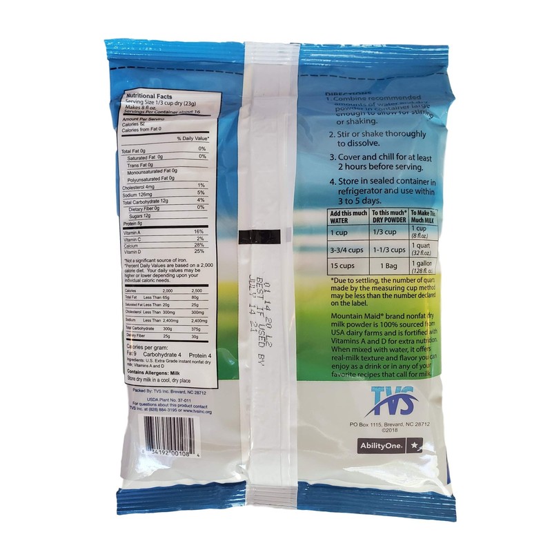 Mountain Maid Instant Nonfat Dry Milk Powder 12.8 Oz Fortified