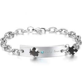 'JewelryWe Stainless Steel Jewellery Men's Women's Bracelet Friendship Bracelet Valentine's day gifts Love Puzzle Design with Zirconia Diamonds – Only Love & Stainless Steel, Gold/Black/Silver, Men's Bracelet