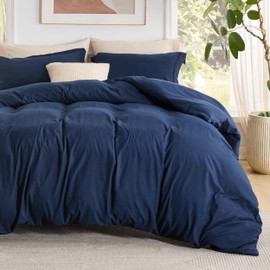 Bedsure Duvet Cover with Fitted Sheet Queen - Cooling Deep Pocket, Hotel Luxury Soft Double Brushed Bedding Set with Zipper Closure, 1 Duvet Cover, 1 Fitted Sheet, 2 Pillow Shams, NO Comforter, Blue