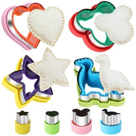 Dravency 8 Pieces Sandwich Cutters and Sealer, Decruster Sandwich crimpers for Making Sandwiches, Hamburgers, Pies, with Vegetable Fruit Cutters for Kids Lunch Box and Bento Box